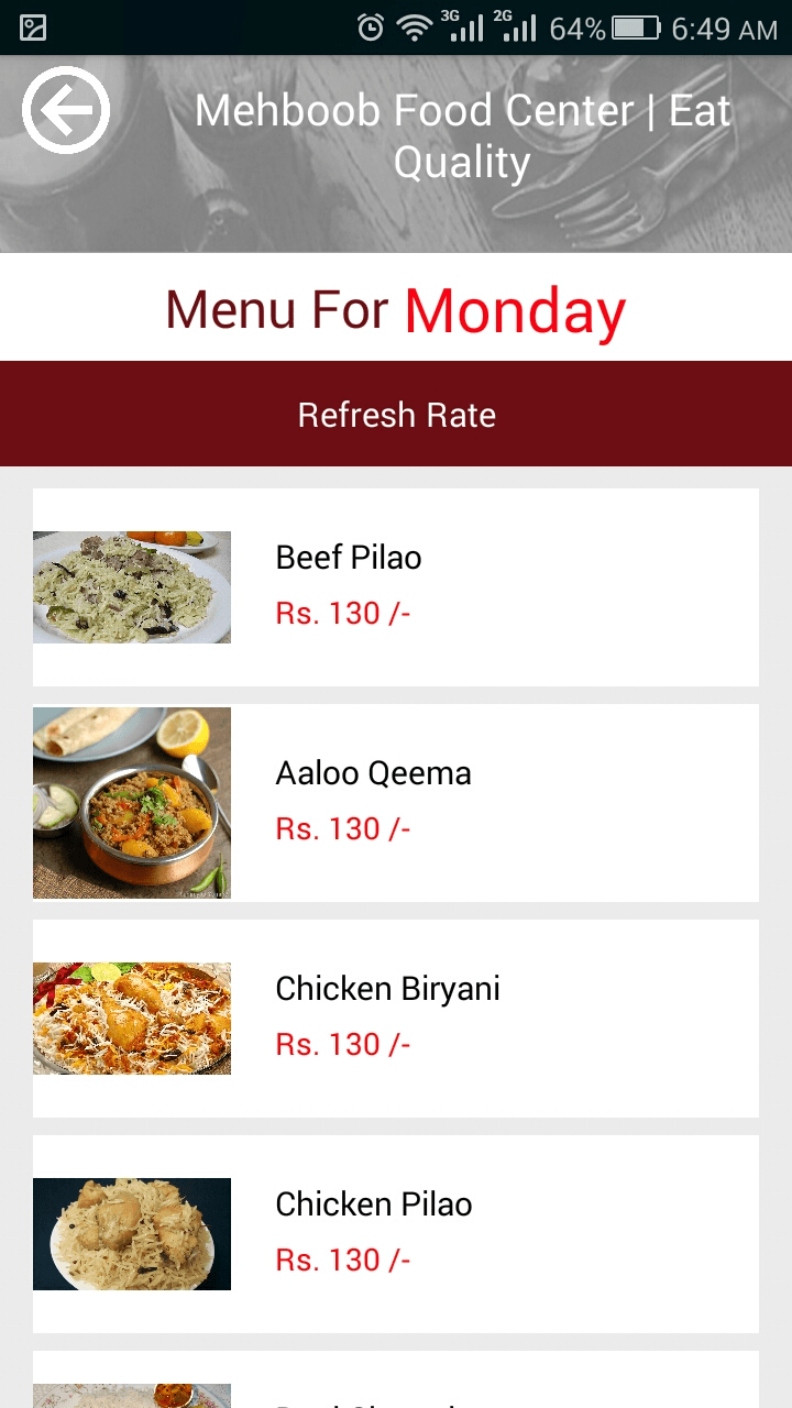 Mehboob Food Center daily meal rates